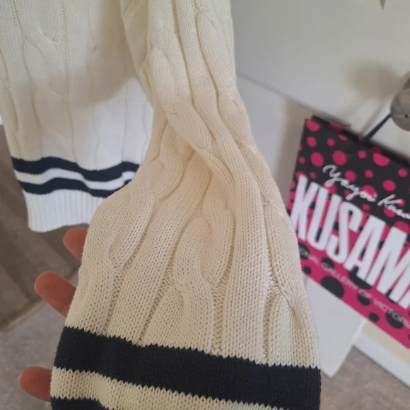 Primark Cream and Black V-Neck Cable Sweater Size L- New With Tags - Picture 4 of 10